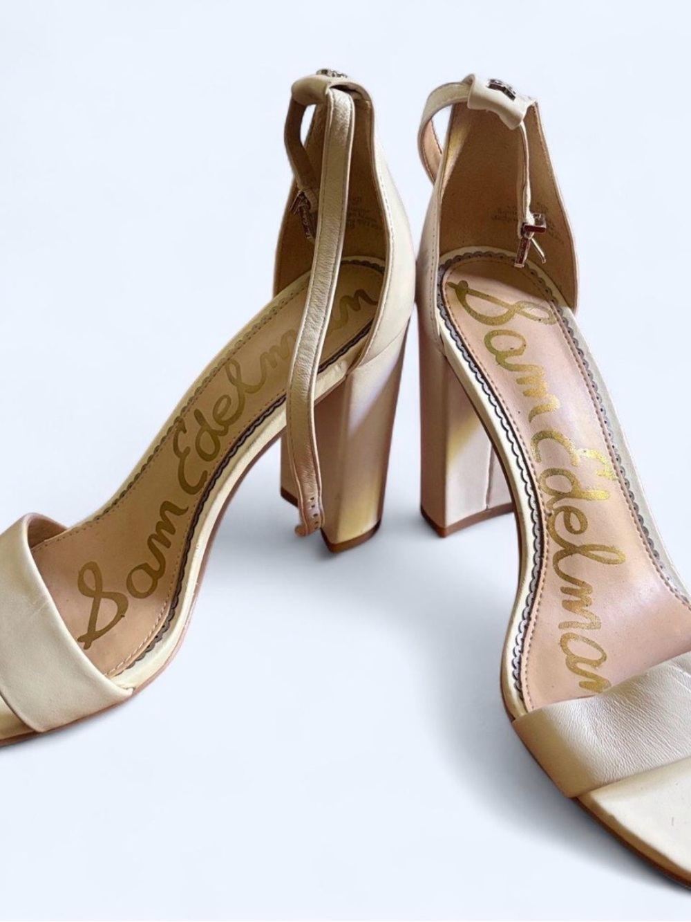 Sam Edelman Beige Block Heel Ankle-Strap Sandals